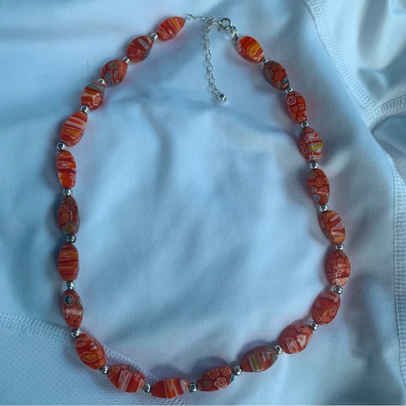 Unique Glass Beads (Mainly Orange) Total Length 21” can be made shorter w/clasp - Picture 2 of 16
